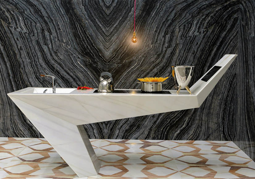 cucina con isola in marmo design Marmi Strada